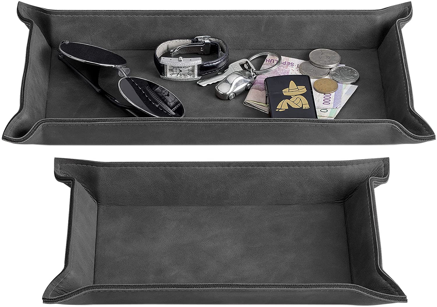 Navaris Σετ με 2 Δίσκους Αποθήκευσης από Δερματίνη - Black - 53480.02.01