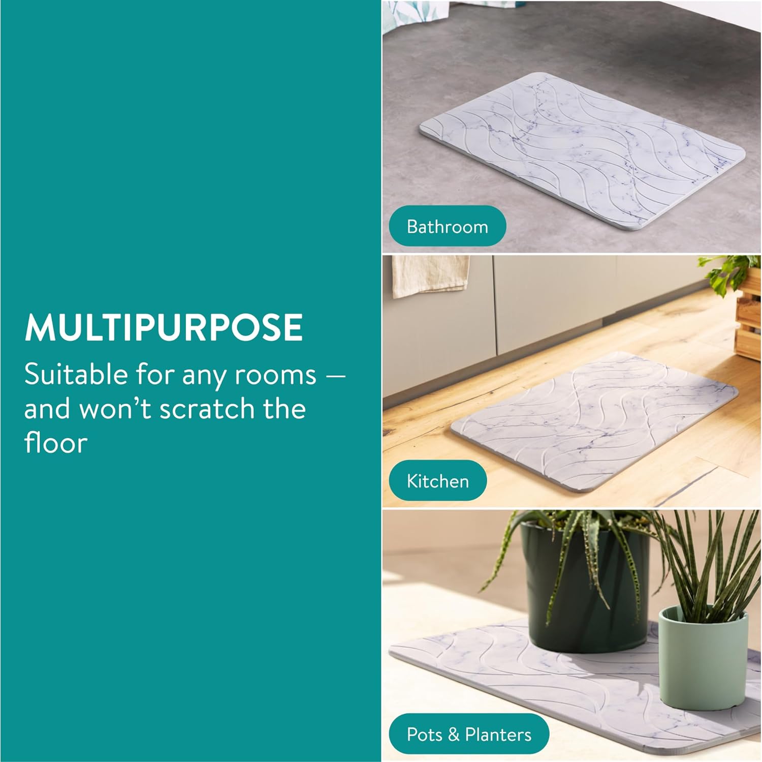 Navaris Αντιολισθητικό Χαλάκι Μπάνιου από Διατομίτη για Γρήγορο Στέγνωμα -‎ 60 x 39 cm - White Marble - 59868.02