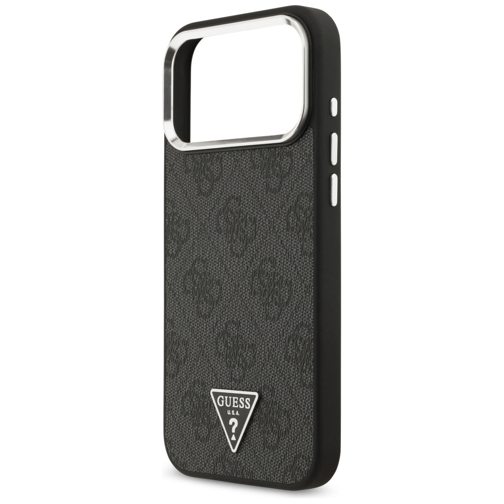 Guess iPhone 17 Pro Max - 4G Triangle Logo MagSafe - Σκληρή Θήκη με Πλαίσιο Σιλικόνης και Επένδυση Συνθετικού Δέρματος - Black / Silver - GUHMP17XP4TSRCMK