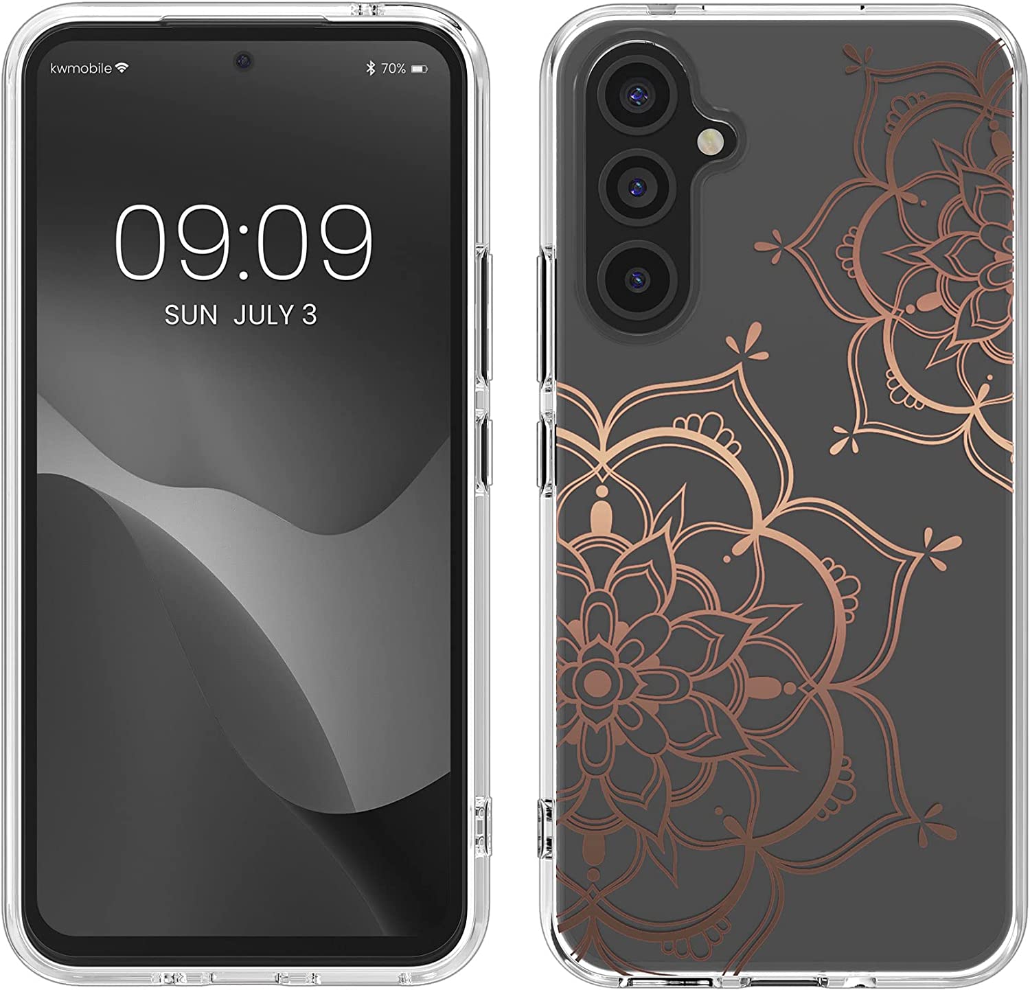 KW Samsung Galaxy A54 5G Θήκη Σιλικόνης TPU Design Flowers Twins - Rose Gold / Διάφανη - 60806.02