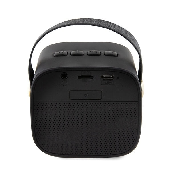 Guess Portable Speaker Mini Bluetooth 5.3 - 4G Leather Script Logo with Strap - Φορητό Ηχείο Bluetooth - Black