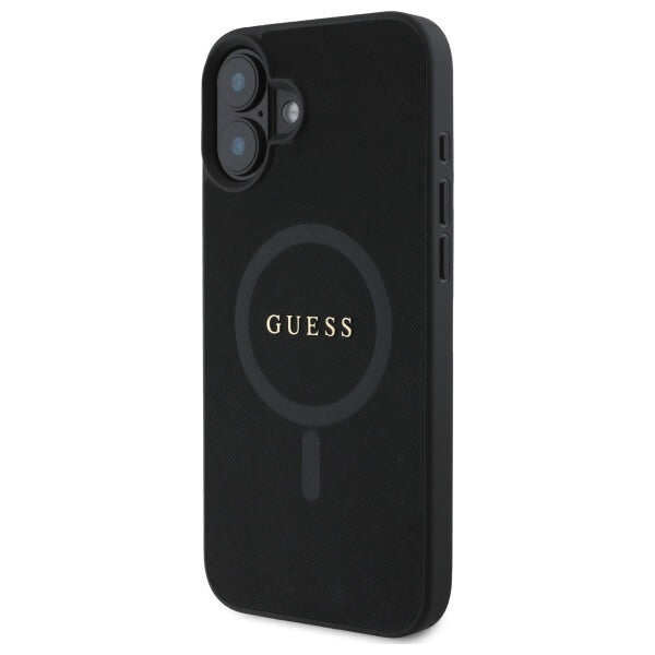 Guess iPhone 16 - Saffiano Classic Logo - MagSafe Σκληρή Θήκη με Πλαίσιο Σιλικόνης - Black - GUHMP16SPSAHMCK