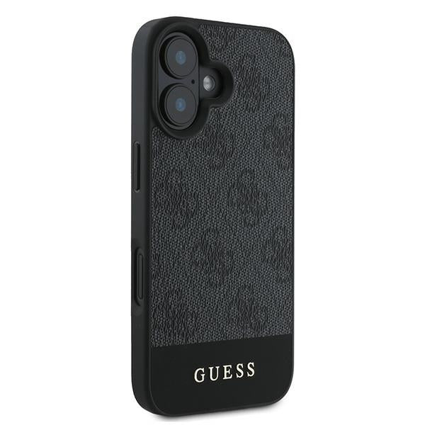 Guess iPhone 16 Plus - 4G Bottom Stripe - Θήκη με Επένδυση Συνθετικού Δέρματος - Grey - GUHCP16MG4GLGR