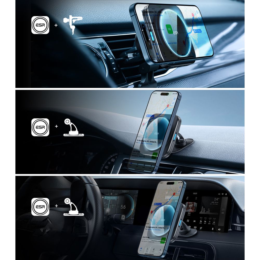 ESR HaloLock QI2 Μαγνητική Βάση Αυτοκινήτου Αεραγωγού με Ασύρματη Φόρτιση MagSafe 15W - Black