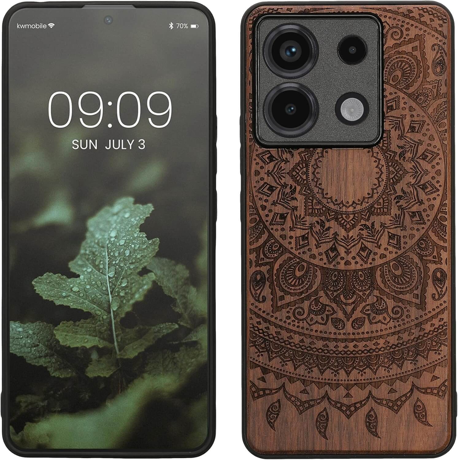 KW Xiaomi Redmi Note 13 Pro 5G / Poco X6 5G Θήκη από Φυσικό Ξύλο - Design Indian Sun - Dark Brown