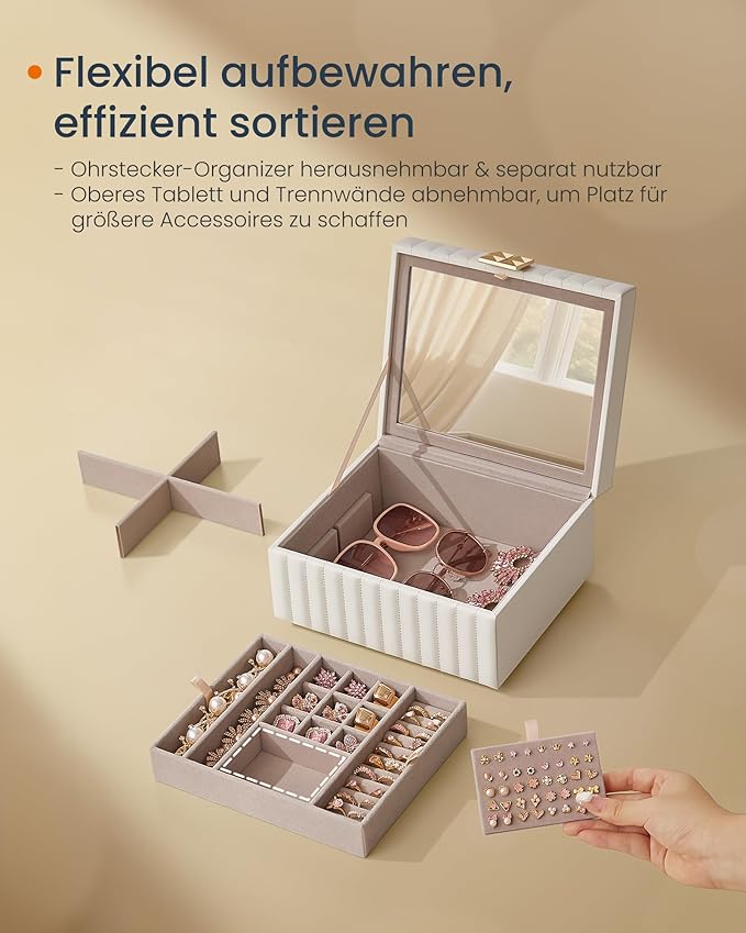 Songmics Κουτί Αποθήκευσης Κοσμημάτων με Καθρέπτη - Cloud White - JBC182W01