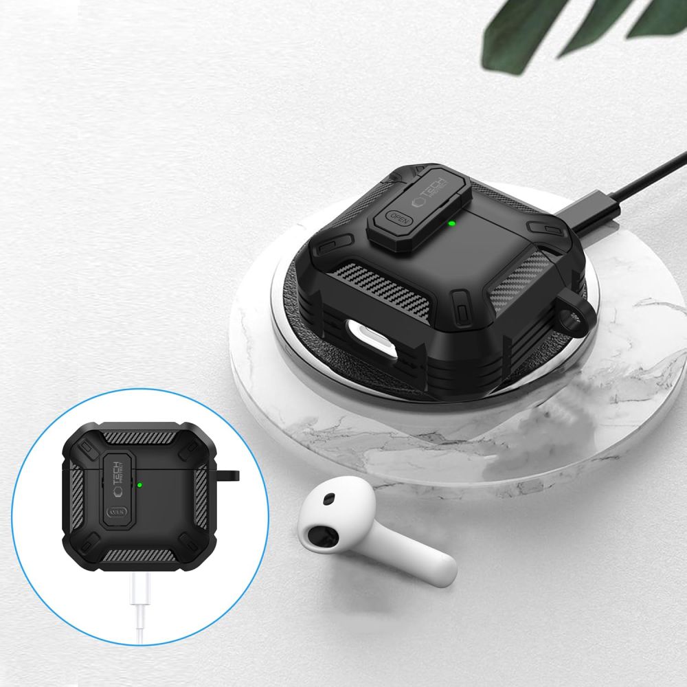 Tech-Protect AirPods 4 - Θήκη από Σκληρό Πλαστικό και Σιλικόνη - Carbonox - Black