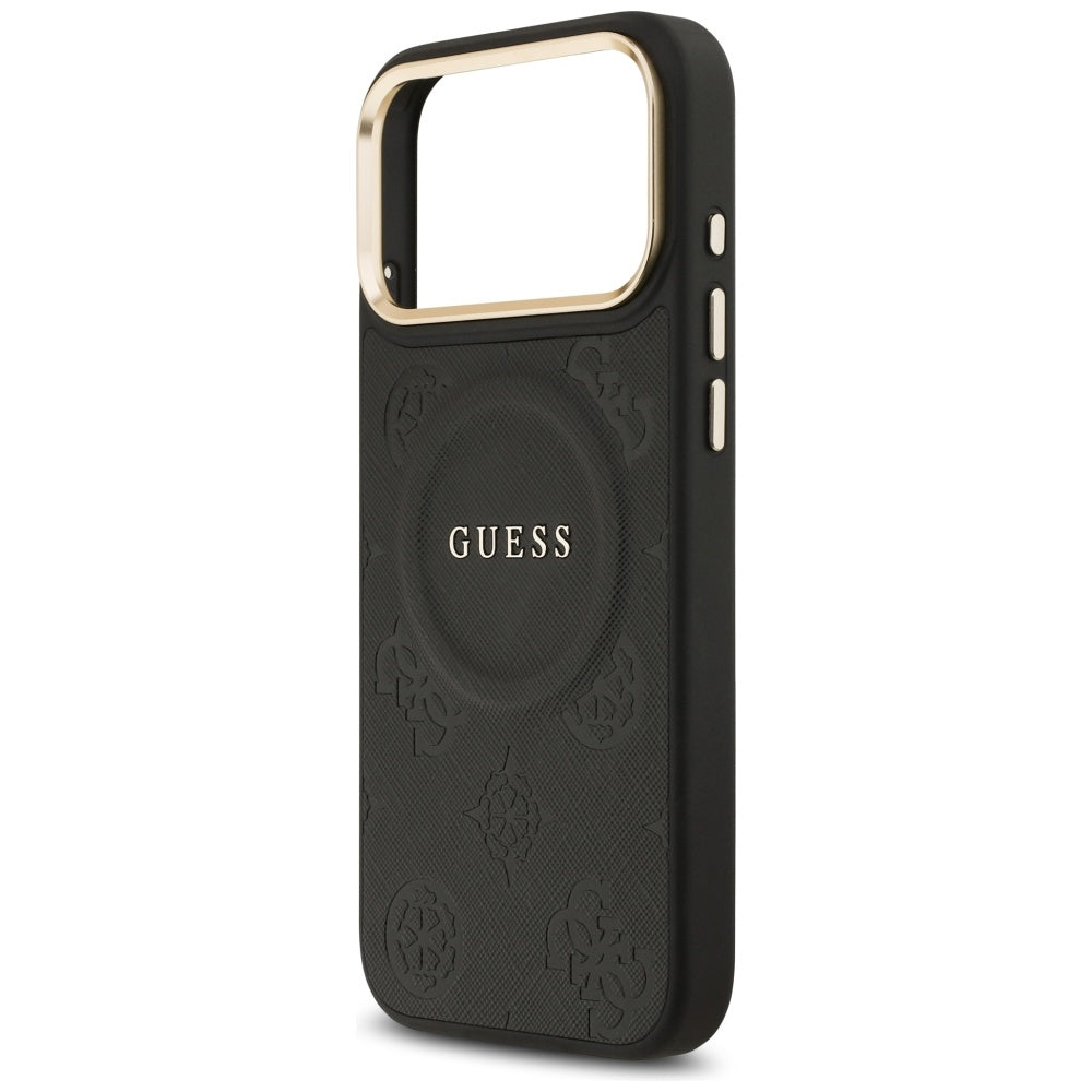Guess iPhone 17 Pro Max - Peony Hot Stamp MagSafe - Σκληρή Θήκη με Επένδυση Συνθετικού Δέρματος - Black - GUHMP17XPSAMSECK