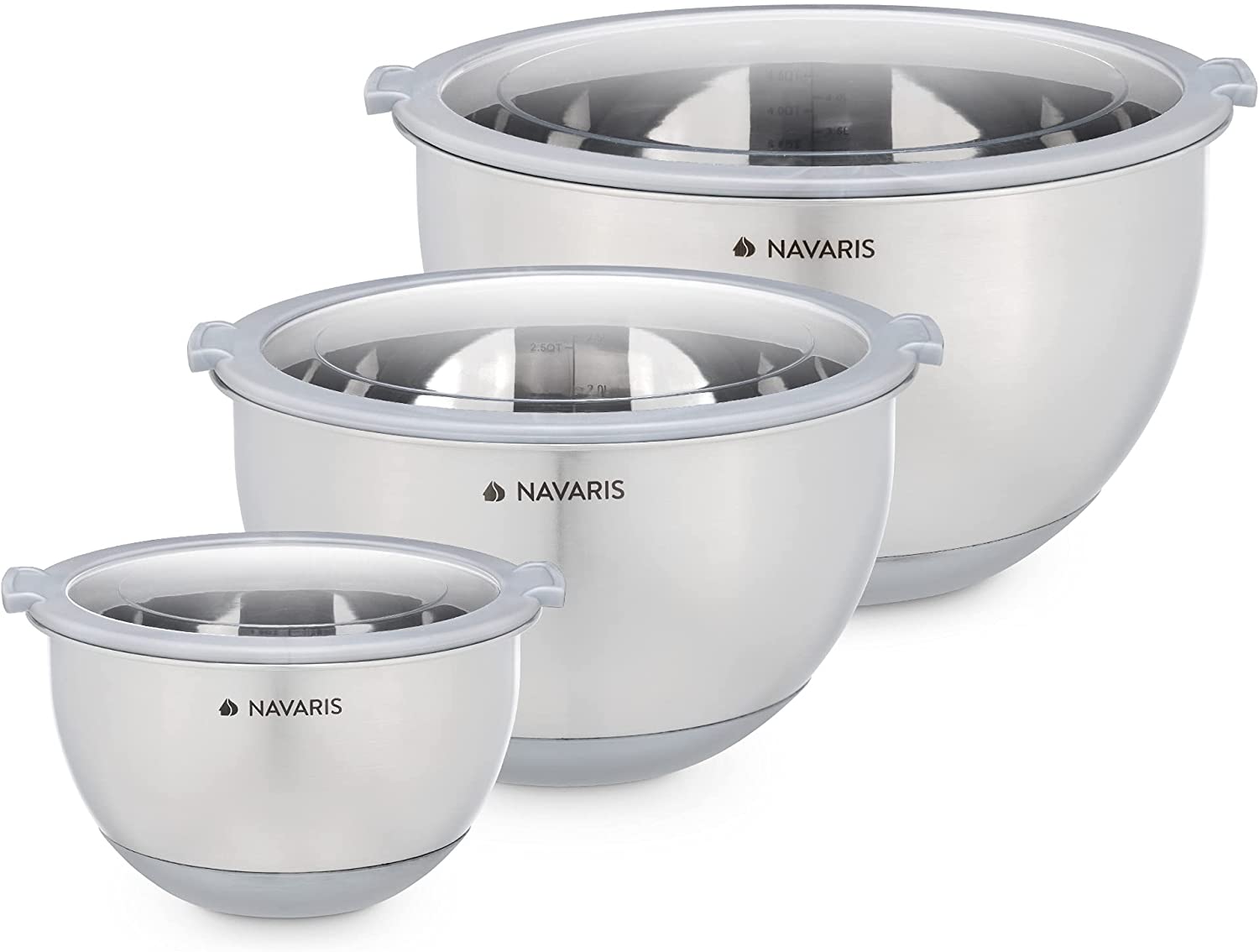 Navaris Stainless Steel Mixing Bowls Set of 3 Σετ με 3 Μεταλλικά Δοχεία Φαγητού - Grey - 49210.03.22