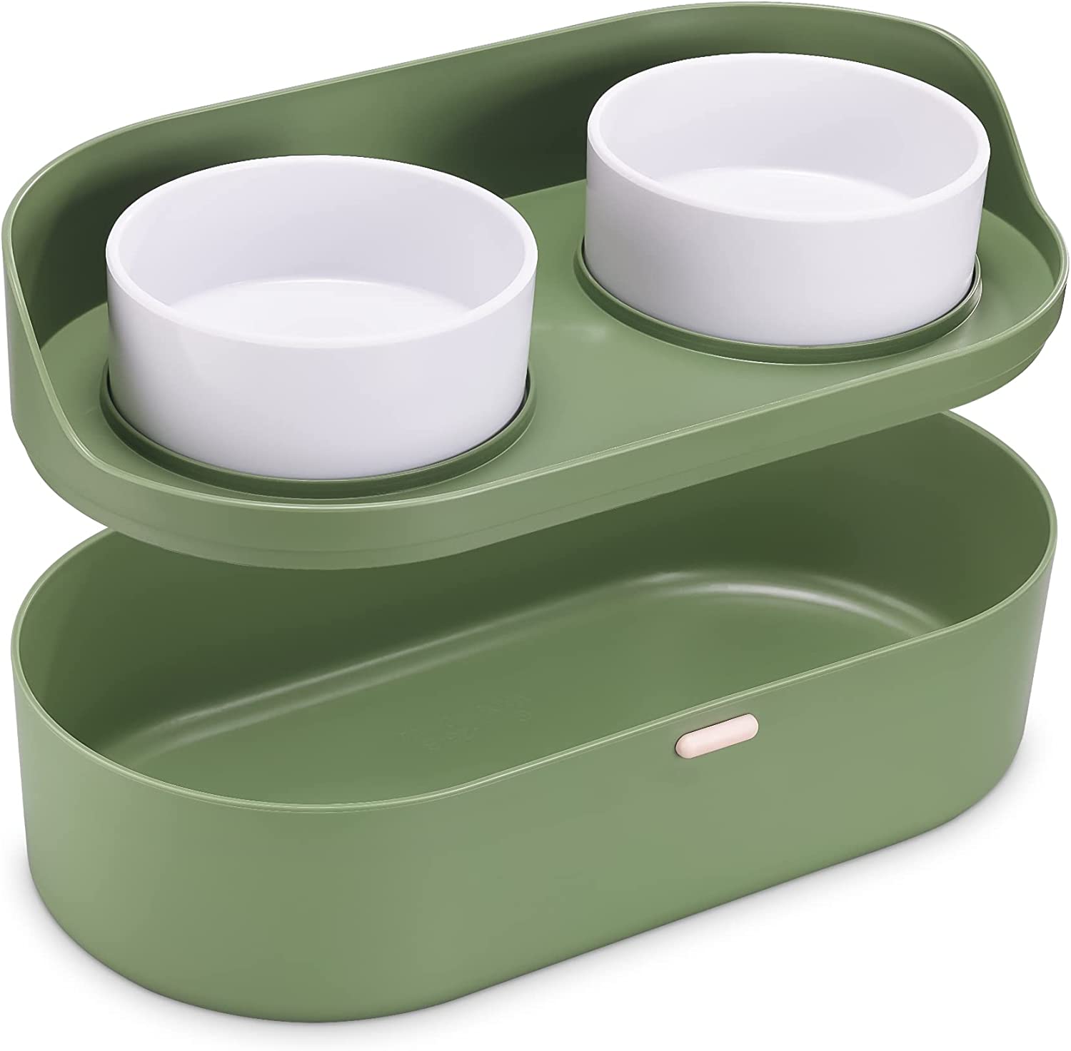 Navaris Σετ με 2 Μπολ για Νερό και Τροφή για Κατοικίδια με Βάση Αποθήκευσης Τροφής - 950 ml - Green - 58518.07