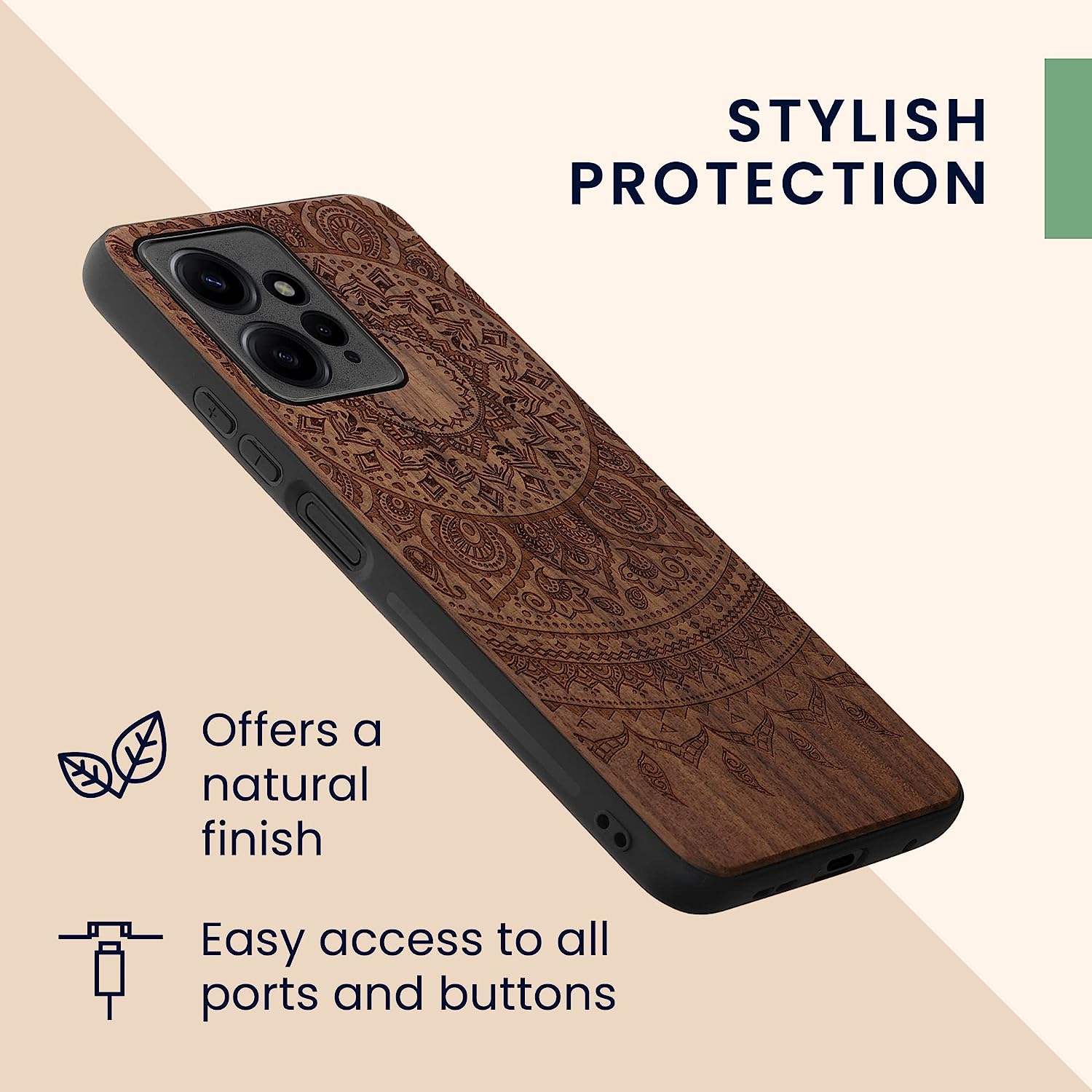 KW Xiaomi Redmi Note 12 4G Θήκη από Φυσικό Ξύλο - Design Indian Sun - Dark Brown - 61179.03