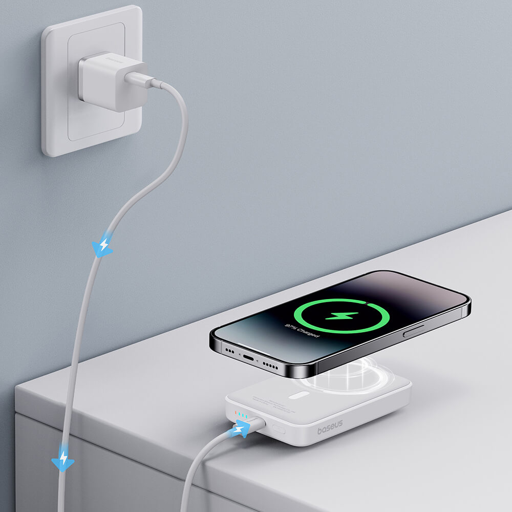 Baseus Mini Air Ασύρματο MagSafe PowerBank 10000mAh 20W με Καλώδιο Type-C to Type-C - White