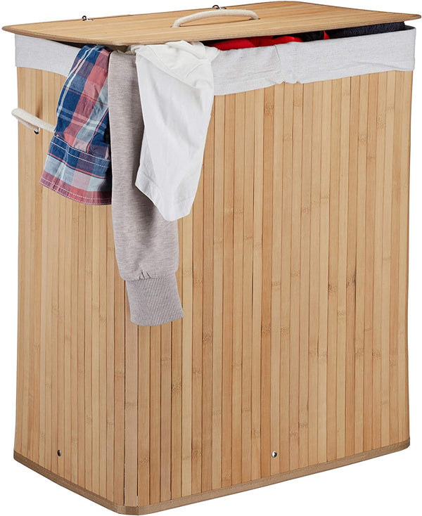 Relaxdays Καλάθι Απλύτων από Μπαμπού με 2 Διαμερίσματα και Καπάκι - Natural - 4052025942786