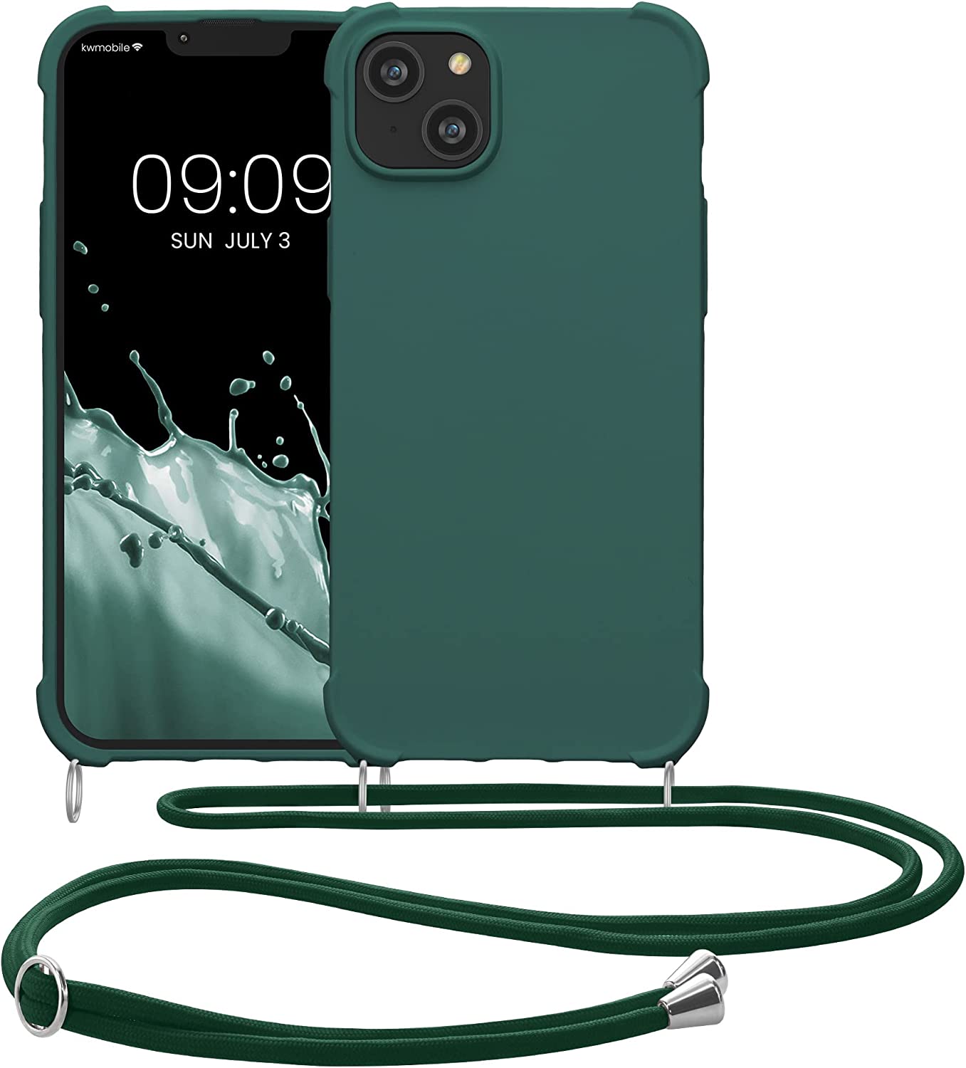 KW iPhone 14 Plus Θήκη Σιλικόνης TPU με Λουράκι - Dark Green - 59117.80