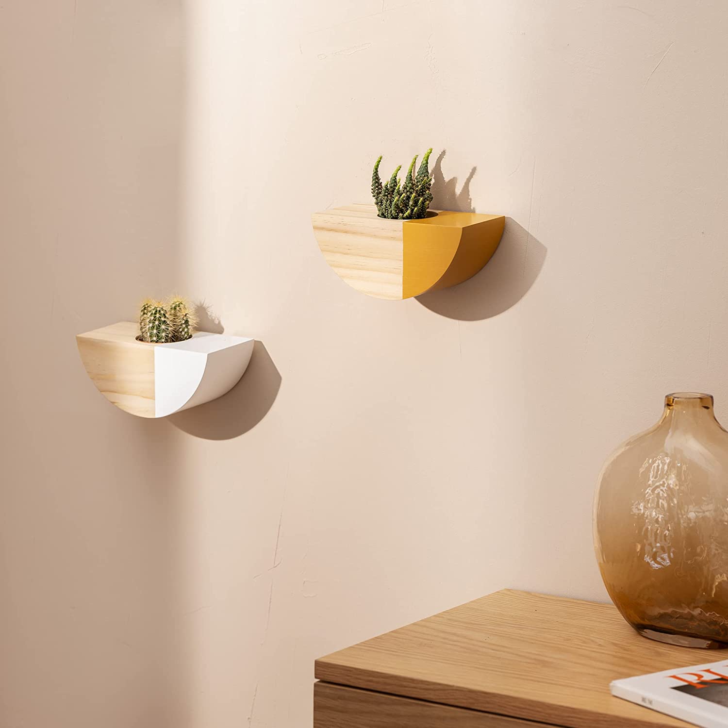 Navaris Σετ με 2 Επιτοίχιες Ξύλινες Γλάστρες - Light Brown - White / Orange - 56136.01