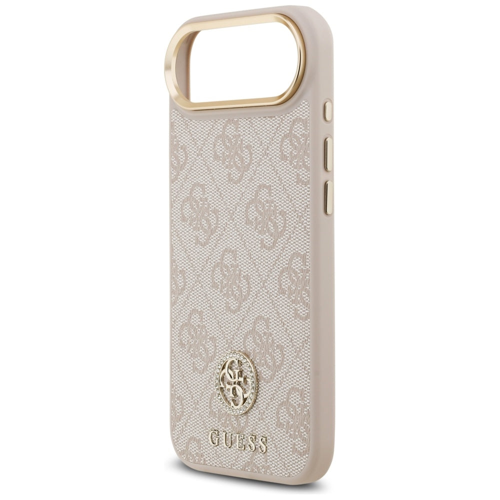 Guess iPhone Air - 4G Strass Logo and Big Strap Metal Buttons MagSafe - Θήκη με Επένδυση Συνθετικού Δέρματος και Λουράκι - Pink - GUHMP17MP4G4DCSP