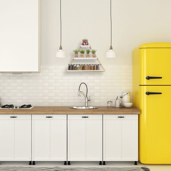 Relaxdays Διακοσμητικό Ράφι Τοίχου με 3 Διαμερίσματα σε Σχήμα Πυραμίδας - 54 x 62 x 15 cm - White / Gold - 4052025374136