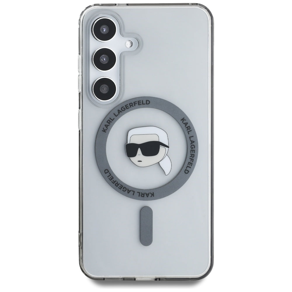 Karl Lagerfeld Samsung Galaxy S25 - Button Karl Head Printed Logo - MagSafe Σκληρή Θήκη με Πλαίσιο Σιλικόνης - Black - KLHMS25SHLSKIK
