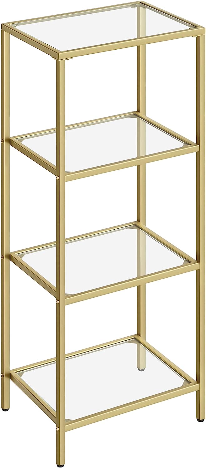 Vasagle Ραφιέρα από Γυαλί με 4 Ράφια - 40 x 30 x 95 cm - ‎Gold - LGT28G