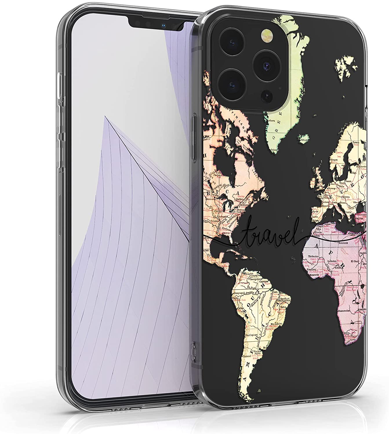 KW iPhone 13 Pro Max Θήκη Σιλικόνης TPU Design Travel - Διάφανη / Black / Multicolor - 55974.01