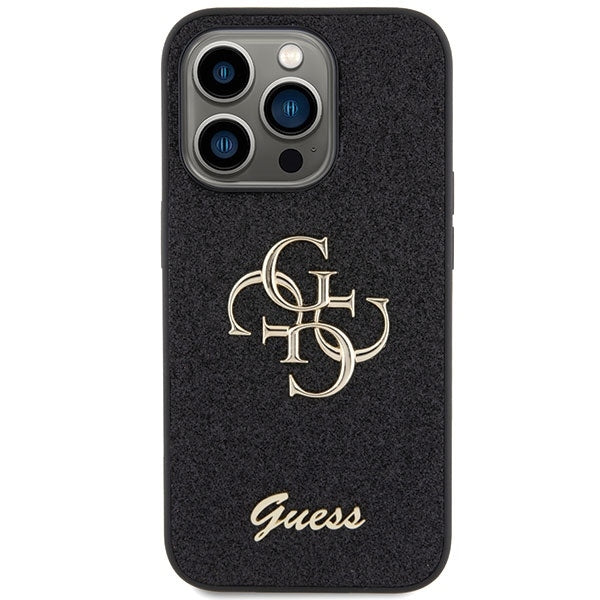 Guess iPhone 15 Pro Max Glitter Script Big 4G Σκληρή Θήκη με Πλαίσιο Σιλικόνης - Black - GUHCP15XHG4SGK