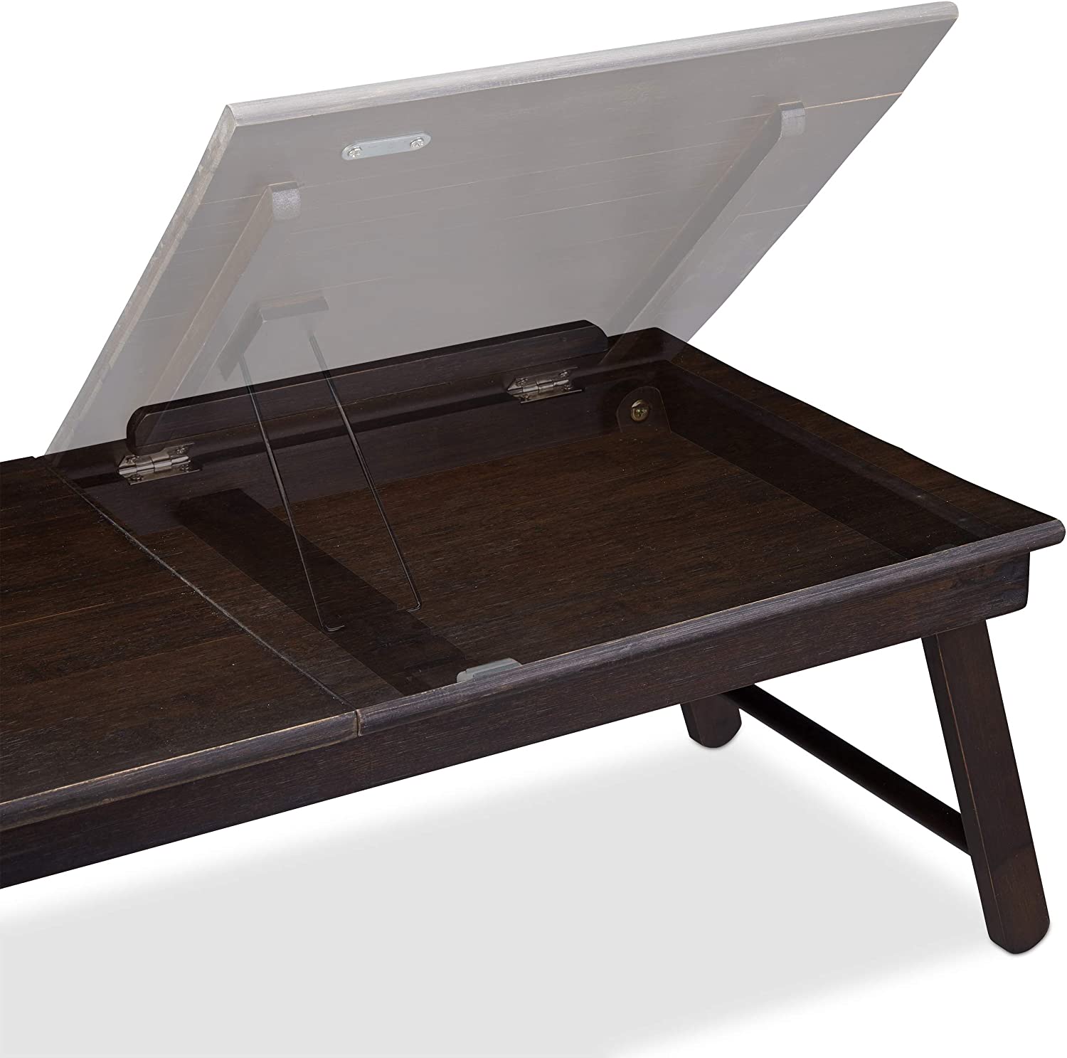 Relaxdays Bamboo Τραπεζάκι Κρεβατιού με Ρυθμιζόμενο Ύψος για Φορητό Υπολογιστή με Βάση για Ποτήρι - Dark Brown - 4052025232436