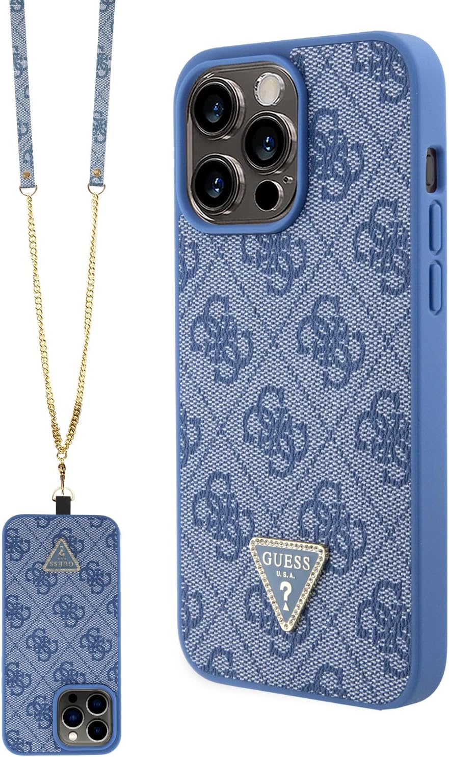 Guess iPhone 15 Pro Max - Crossbody 4G Metal Logo Θήκη με Επένδυση Συνθετικού Δέρματος και Λουράκι - Blue - GUHCP15XP4TDSCPB