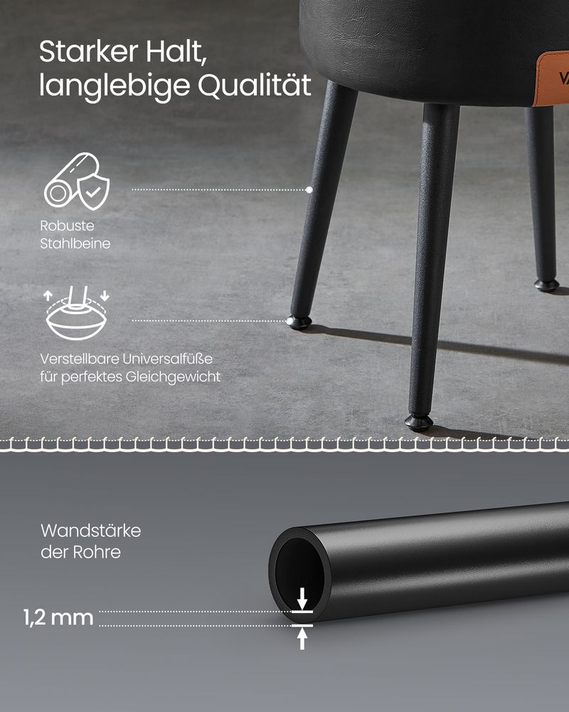 Vasagle EKHO Σκαμπό με Αποθηκευτικό Χώρο από Συνθετικό δέρμα και Ατσάλινα Πόδια - 38.2 x 44.4 cm - Ink Black - LOM005B01