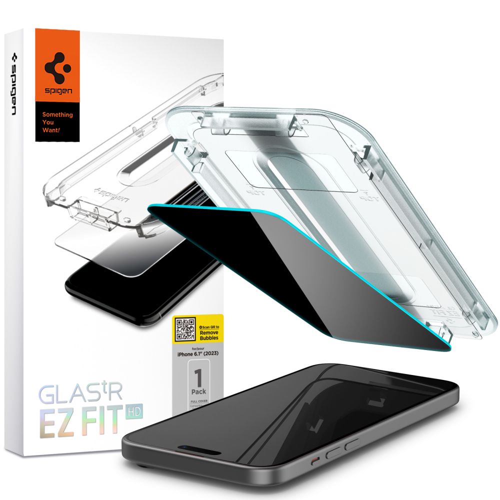 Spigen iPhone 15 Glas.TR Privacy EZ Fit 2.5D 9H Αντιχαρακτικό Γυαλί Οθόνης - Clear / Black - AGL07121