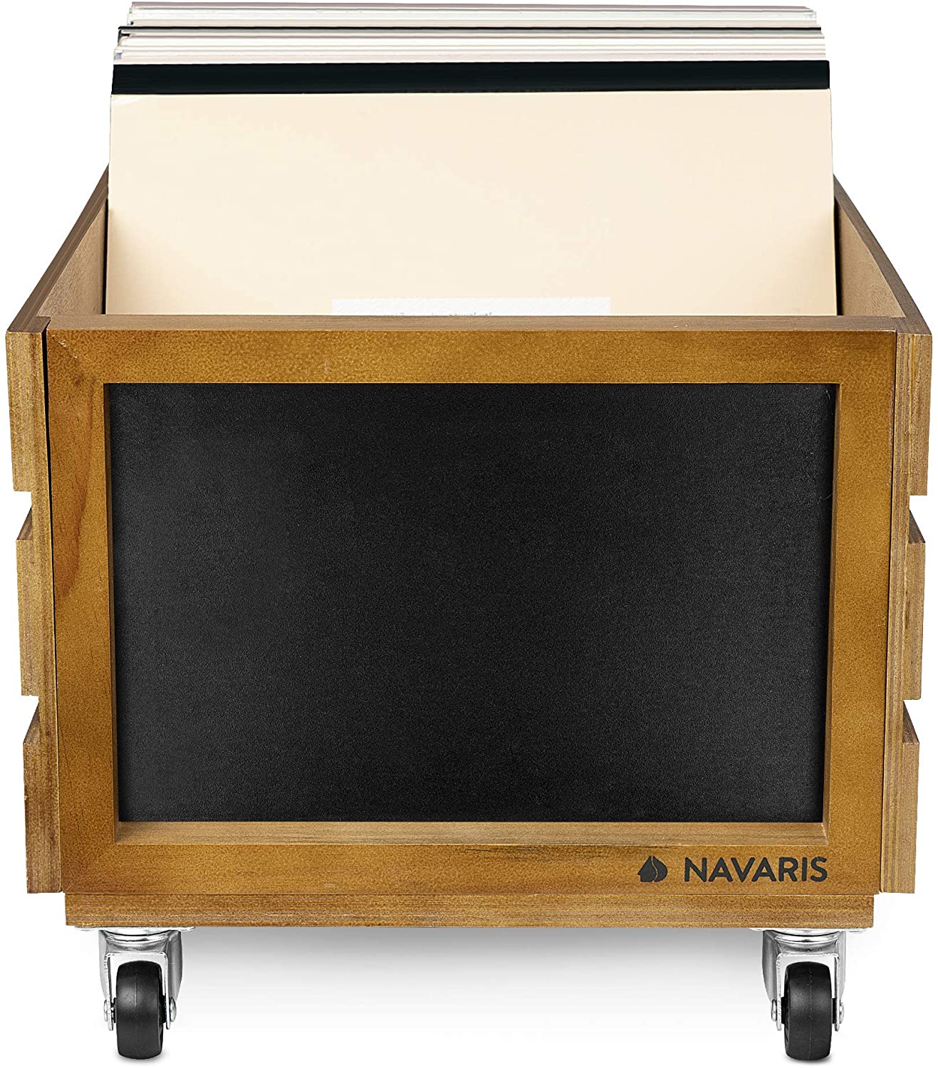 Navaris Ξύλινο Κουτί Αποθήκευσης με Πίνακα Κιμωλίας και Ροδάκια - Dark Brown - 53026.02.05