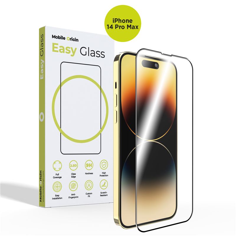 Mobile Origin iPhone 14 Pro Max EasyGlass Case Friendly 9H Full Screen Full Glue Tempered Glass Αντιχαρακτικό Γυαλί Οθόνης - Black