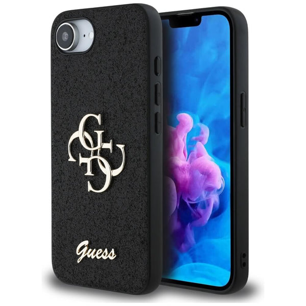 Guess iPhone 16e - Fixed Glitter Big 4G - Σκληρή Θήκη με Πλαίσιο Σιλικόνης - Black - GUHCPSE4HG4SGK