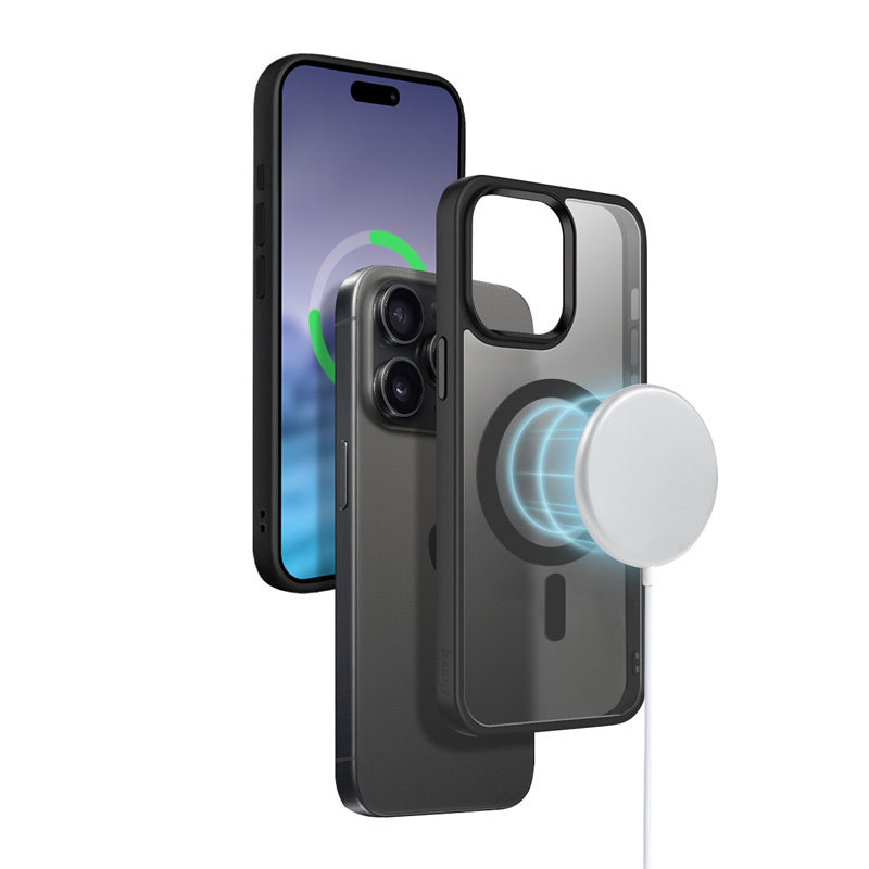 Crong iPhone 15 Pro Max Hybrid Frost Mag - Σκληρή Θήκη με Πλαίσιο Σιλικόνης και MagSafe - Black
