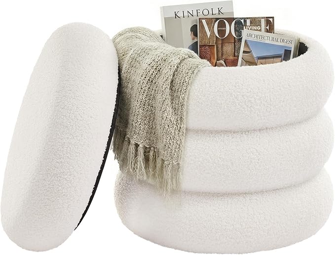 Songmics Σκαμπό με Αποθηκευτικό Χώρο και Επένδυση Fleece - 43 x 47 cm - White - LOM015WD01