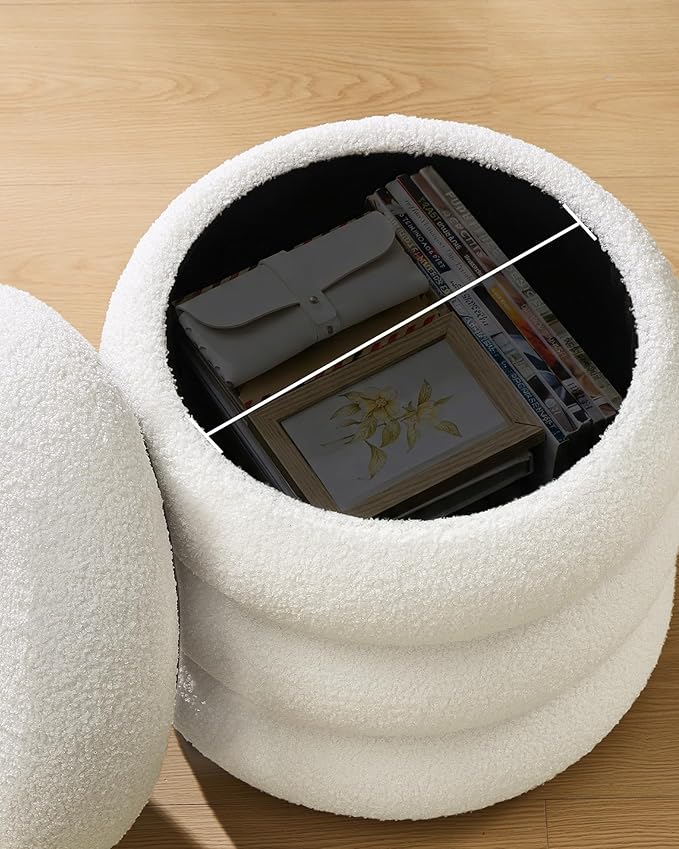 Songmics Σκαμπό με Αποθηκευτικό Χώρο και Επένδυση Fleece - 43 x 47 cm - White - LOM015WD01