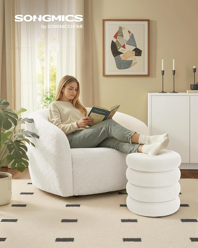 Songmics Σκαμπό με Αποθηκευτικό Χώρο και Επένδυση Fleece - 43 x 47 cm - White - LOM015WD01