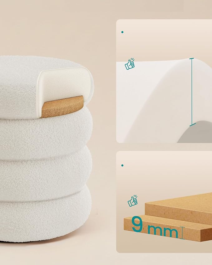 Songmics Σκαμπό με Αποθηκευτικό Χώρο και Επένδυση Fleece - 43 x 47 cm - White - LOM015WD01