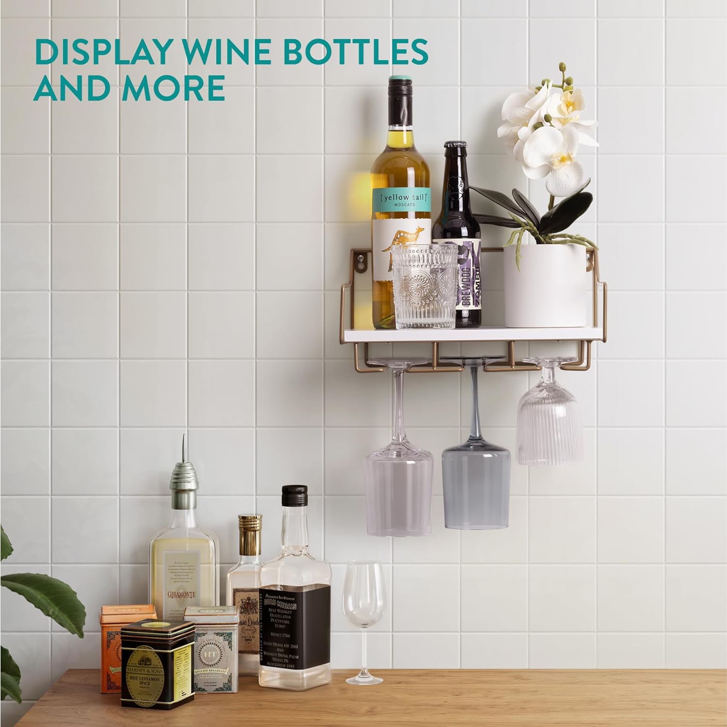 Navaris Ράφι Κουζίνας με Βάση για Ποτήρια - 30 x 22 x 15 cm - Gold / White - 60359.01