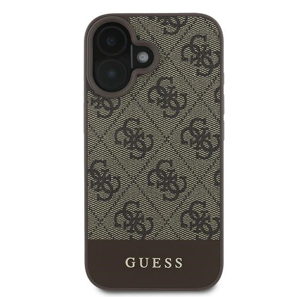 Guess iPhone 16 Plus - 4G Bottom Stripe - Θήκη με Επένδυση Συνθετικού Δέρματος - Brown - GUHCP16MG4GLBR