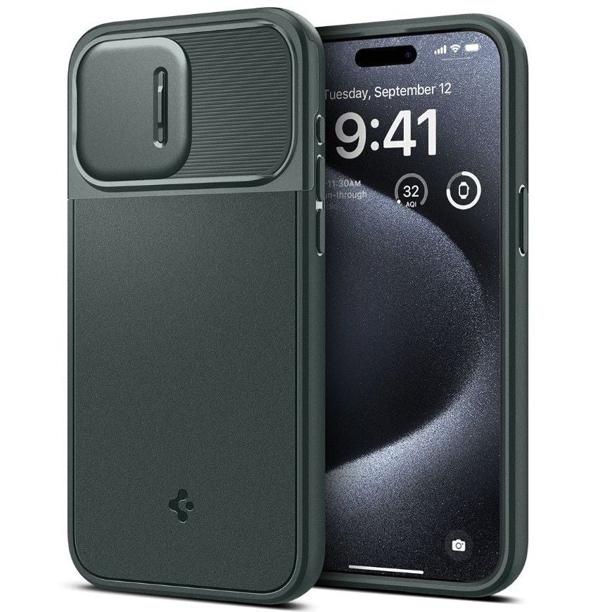 Spigen iPhone 15 Pro Optik Armor Mag Θήκη Σιλικόνης με Κάλυμμα για την Κάμερα και MagSafe - Abyss Green