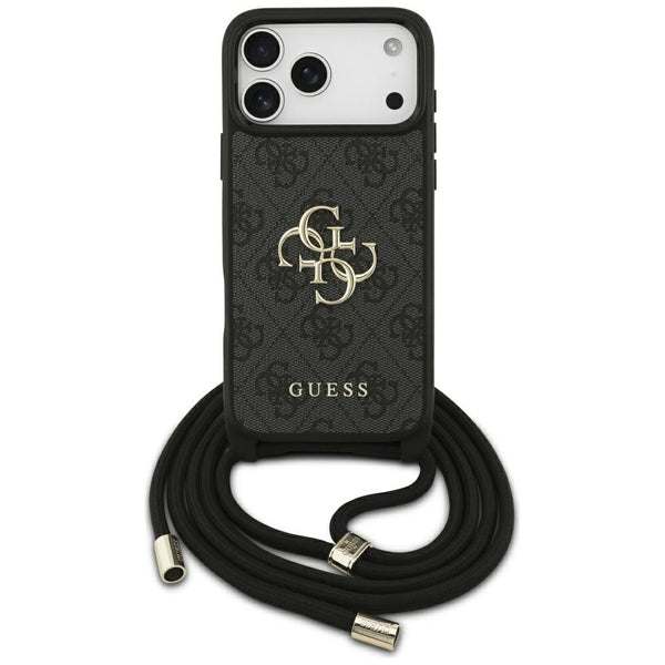 Guess iPhone 17 Pro Max - 4G Big Logo Cord Stap Crossbody - Θήκη με Επένδυση Συνθετικού Δέρματος και Λουράκι - Black - GUHCP17XP4GMGCRK