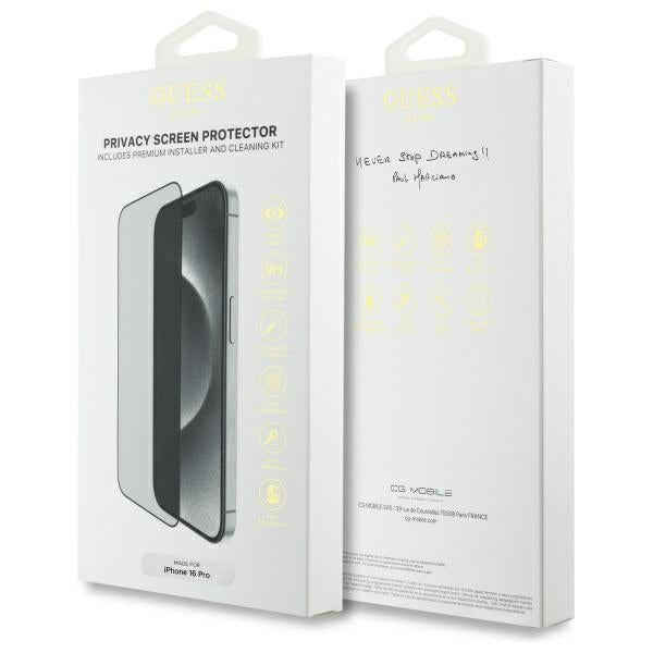 Guess iPhone 16 Pro - Privacy 2.5D Outline - Full Screen Tempered Glass Αντιχαρακτικό Γυαλί Οθόνης - Black