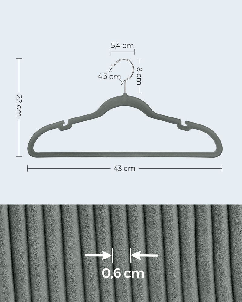 Songmics Σετ με 50 Βελούδινες Κρεμάστρες Ρούχων - Grey - CRF029G05
