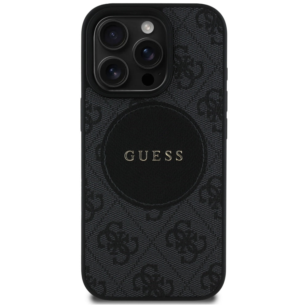 Guess iPhone 16 Pro Max - 4G Circle Classic Logo - MagSafe Θήκη με Επένδυση Συνθετικού Δέρματος - Black - GUHMP16XP4PGRSGK