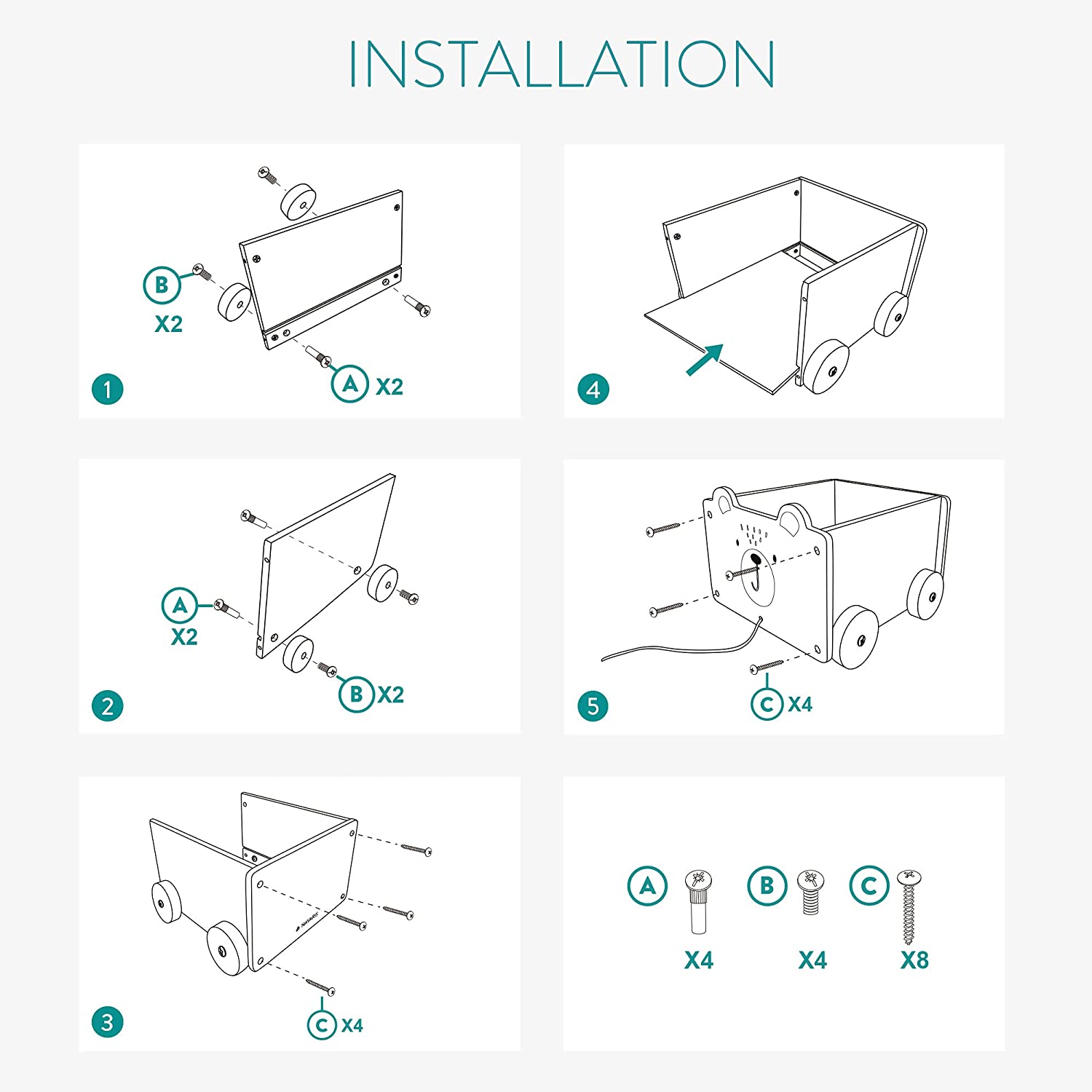 Navaris Toy Box Storage for Toys with Wheels - Παιδικό Κουτί Αποθήκευσης Παιχνιδιών με Ρόδες - Light Pink - 51163.04