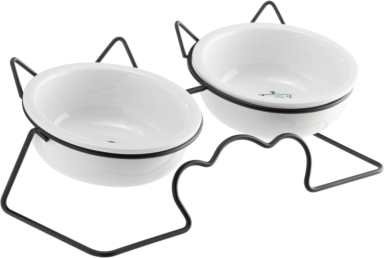 Navaris Σετ με 2 Μπολ Φαγητού και Νερού με Σιδερένια Βάση για Κατοικίδια - 350 ml - White / Black - NAV000025YB001C
