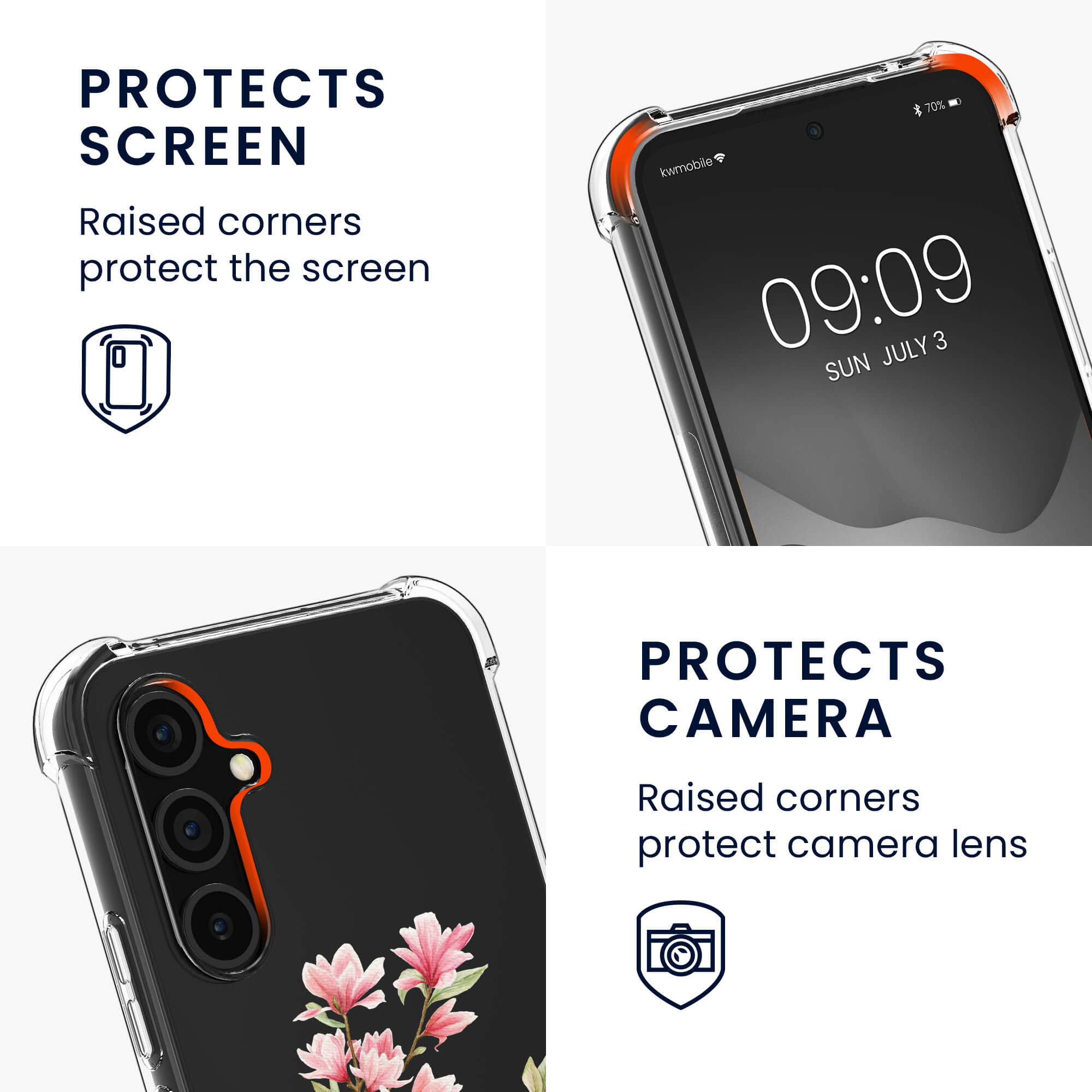 KW Samsung Galaxy A54 5G Θήκη Σιλικόνης TPU με Λουράκι Design Magnolias - Διάφανη / Light Pink / White - 61334.01