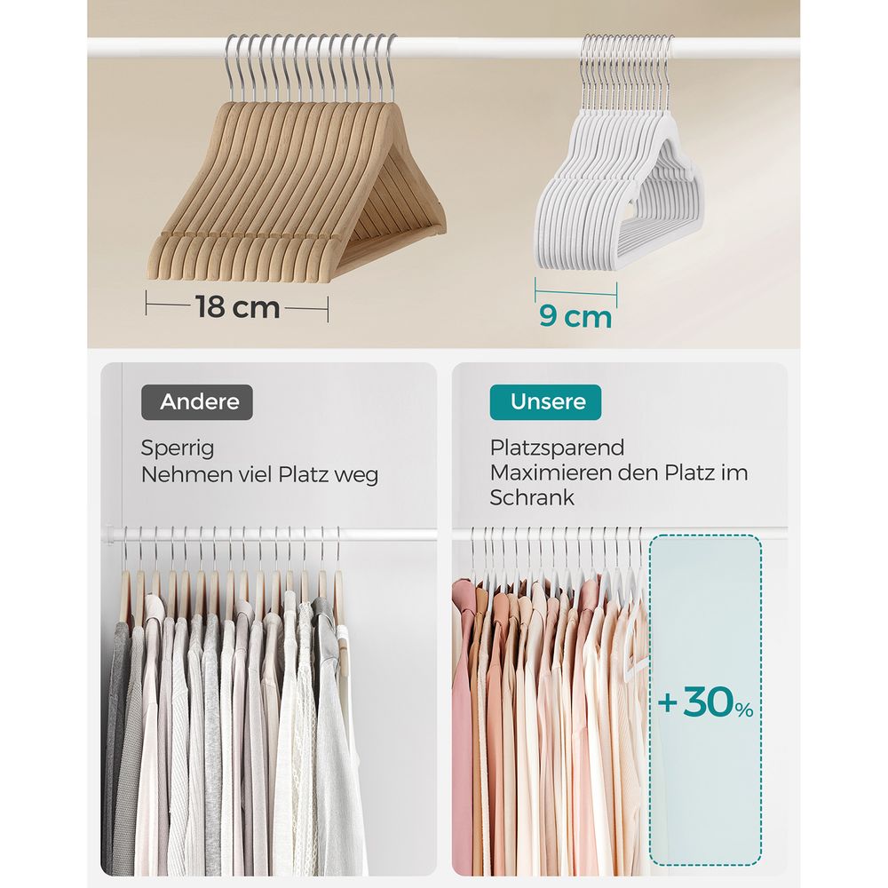 Songmics Σετ με 30 Βελούδινες Κρεμάστρες Ρούχων - Cloud White - CRF029W03