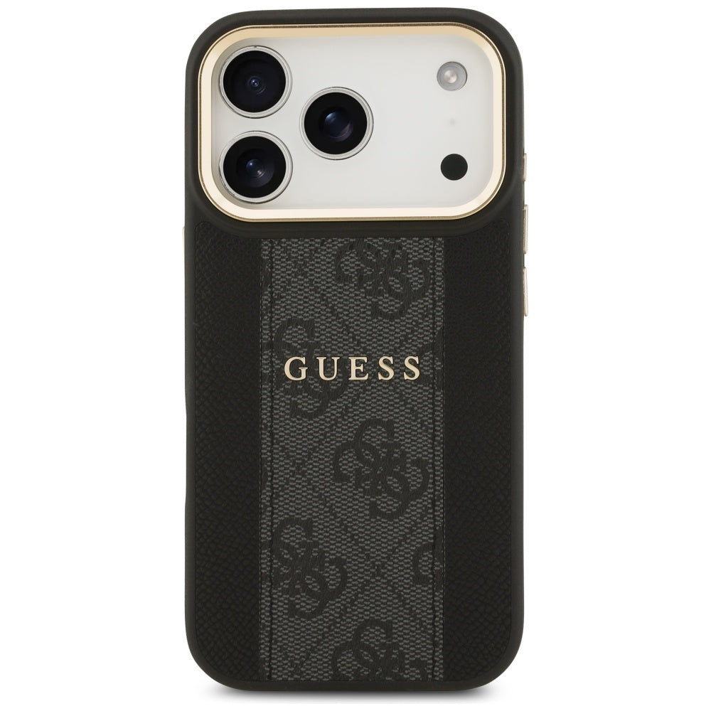 Guess iPhone 17 Pro - 4G Stripe MagSafe - Θήκη με Επένδυση Συνθετικού Δέρματος - Black - GUHMP17LPG4SEMCK