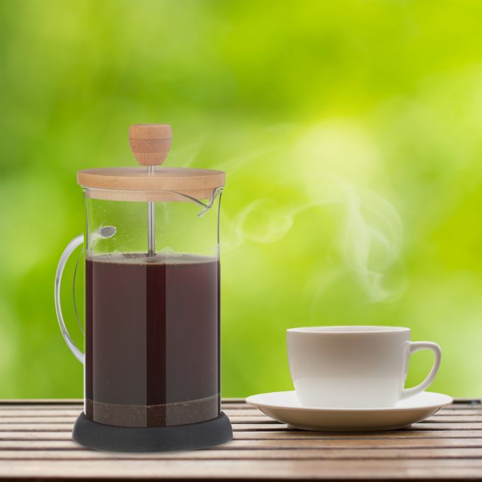 Relaxdays Γαλλική Καφετιέρα με Καπάκι από Bamboo - 600ml - Διάφανη / Natural - 4052025978846